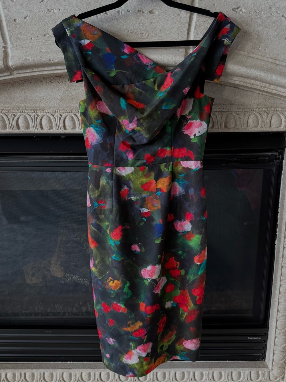 Black Halo Off-Shoulder Floral Midi Dress in Dark Multi-Color